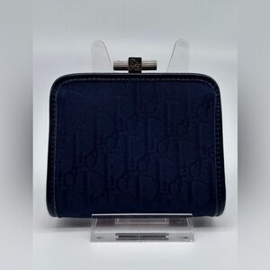 Vintage Christian Dior Oblique Monogram Coin Purse – Navy Canvas Kiss Lock